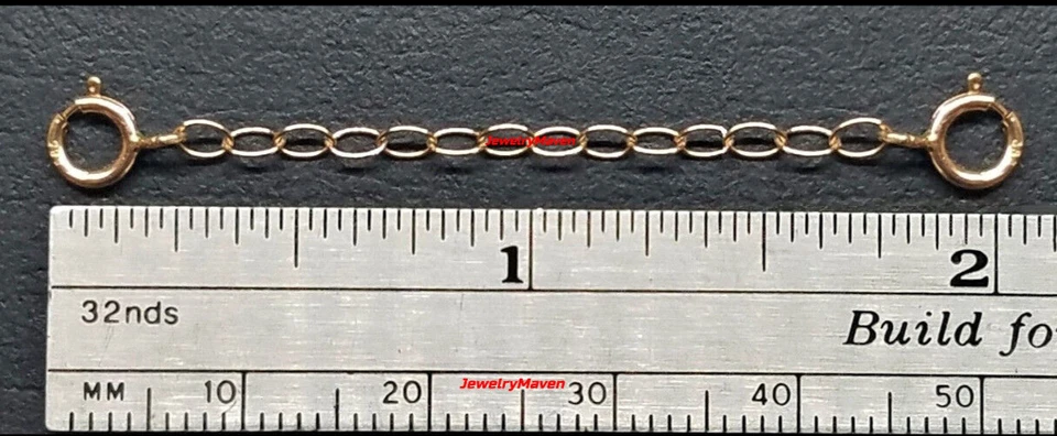 Cable 14k 2mm Oro Sólido Rosa 5mm DOBLE Anillo de Resorte 2" Extensor de Cadena Seguridad EE. UU. Foto 2 de 4