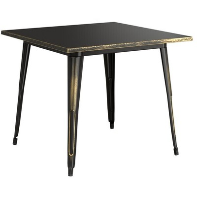 36'' Square DistressedGold Metal Outdoor Restaurant Patio Table - Cafe Table