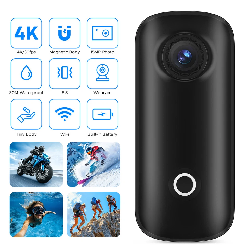 SJCAM C100+ Mini Action Cam 4K/30FPS 15MP WiFi Action Kamera 30M Wasserdicht