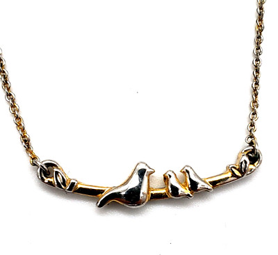Mama Baby Birds on Branch Dainty Necklace Gold Silver Tone Studio Ville 16-18 in
