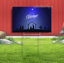 Merry Christmas Silhouette nativity scene Lawn Yard Sign Single-Sided with metal
