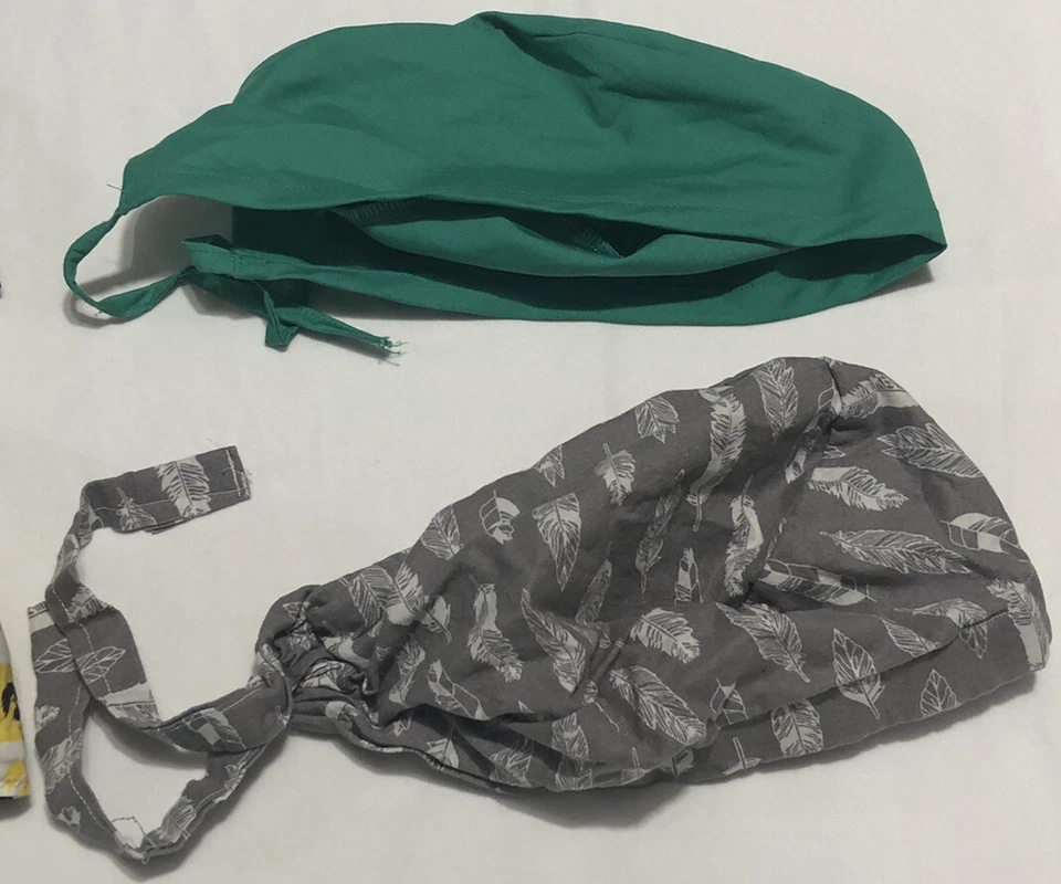 Surgical Scrub Caps Iowa Hawkeye Logo - Green - Black- Grey w Feathers Lot of 4 - Image 3 of 4