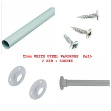 WARDROBE WHITE, CHROME, BRASS CLOTHES RAIL ROUND POLE 19,25mm HANGING RAILS END