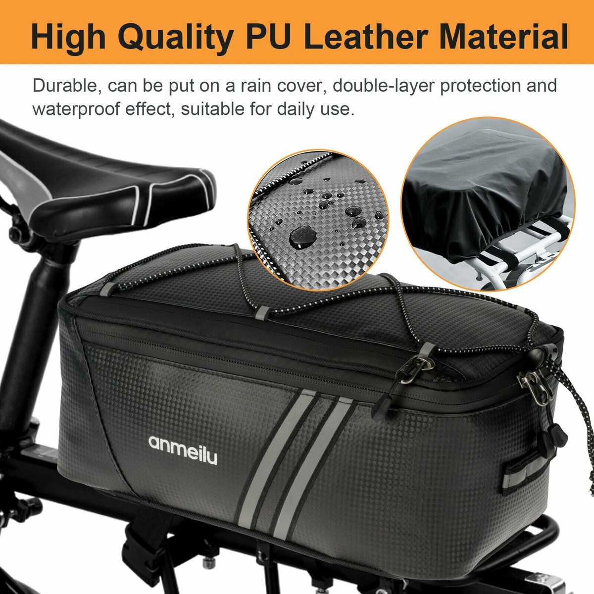 Waterproof Bike Rear Bag With LED Light - Bicycle Pannier Storage Trunk 11x6.3x4.4 Inches