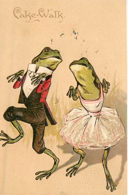 Embossed PFB Postcard Cake Walk Series 3903 Anthropomorphic Dancing Frogs