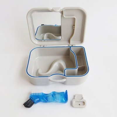 Dental Plastic Denture Storage Box False Teeth Case With Mirror and Clean Brush