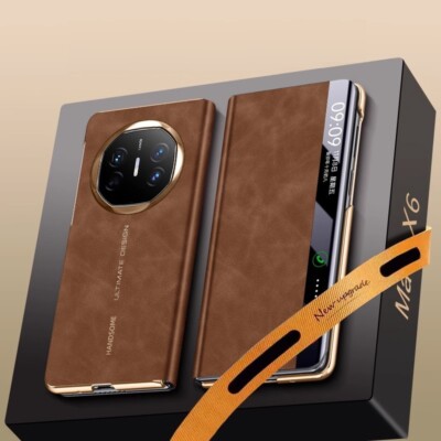 Business Plating Smart View Window leather Flip Cover Case For Huawei Mate X6