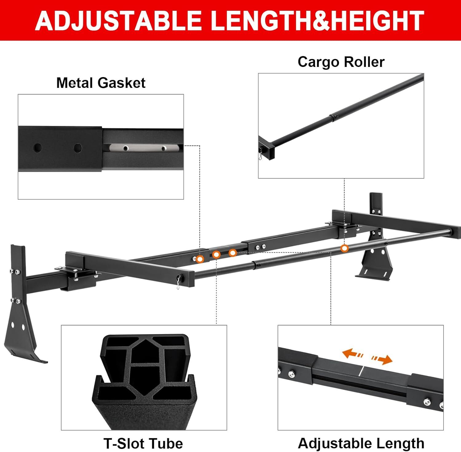 3 Bars Van Ladder Roof Racks w/Roller, Fit Chevy Express 1996+ (Rain ...