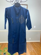 Women Fancy Denim Blue Kurta Kurti 3/4 Sleeves with fancy buttons USA Seller