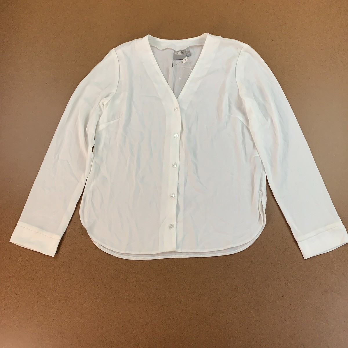 ASOS Women's Size White Long Sleeve V Neck Button Front Blouse