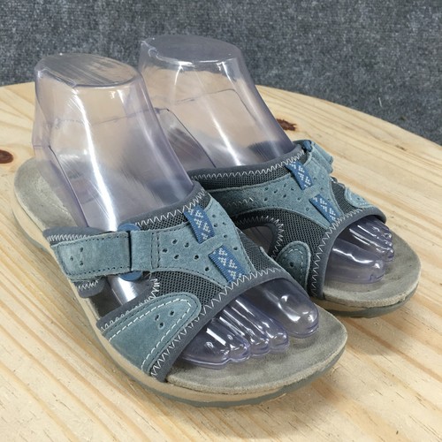 Earth Spirit Sandals Womens 6.5 Slip On Slides Blue Gray Leather Open Toe Casual - Picture 3 of 18