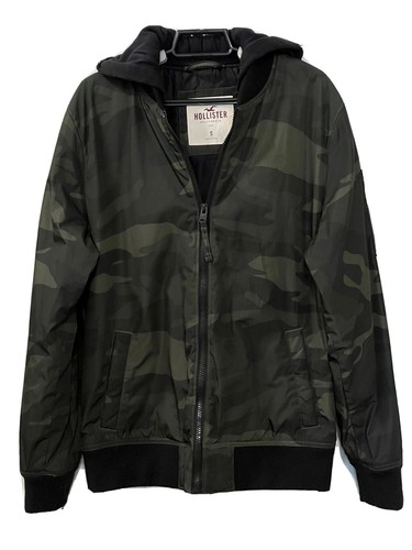 HOLLISTER MENS HOODED GREEN CAMO JACKET 