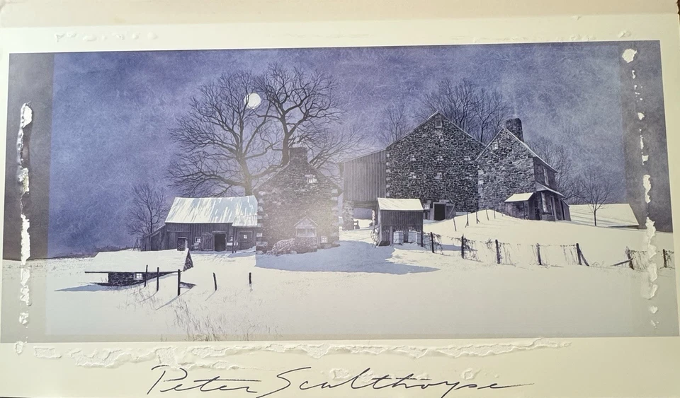 Impresión de edición limitada "Hilltop Farm" por el artista Peter Sculthorpe, rara, mate Foto 3 de 4