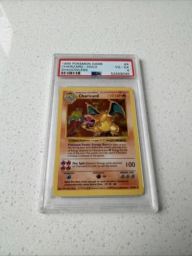 Raw shadowless Base Set Charizard 4/102 holo, art box with no drop shadow