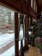 VTG Large Macrame Hanging Glass Table Plant Hanger Retro Boho Decor 60s 70s