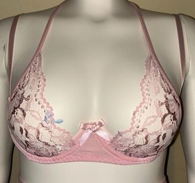 Open Bust Underwire Bra Woman XL Sexy Pink Lingerie Adjustable Straps & Neck Tie