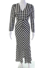 Rixo Womens Long Sleeve V Neck Houndstooth Print Maxi Dress White Size XS