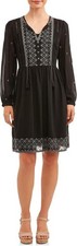 Time and Tru Women's Size S Black Embroidered Peasant Dress --ZN1--