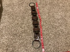 Vintage Sleigh Bells Leather Strap 5 Bells With Round Rings And brass 21”
