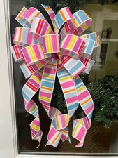 Handmade Bright Color Stripe Bow for Spring Summer Easter Beach Wreath Decor