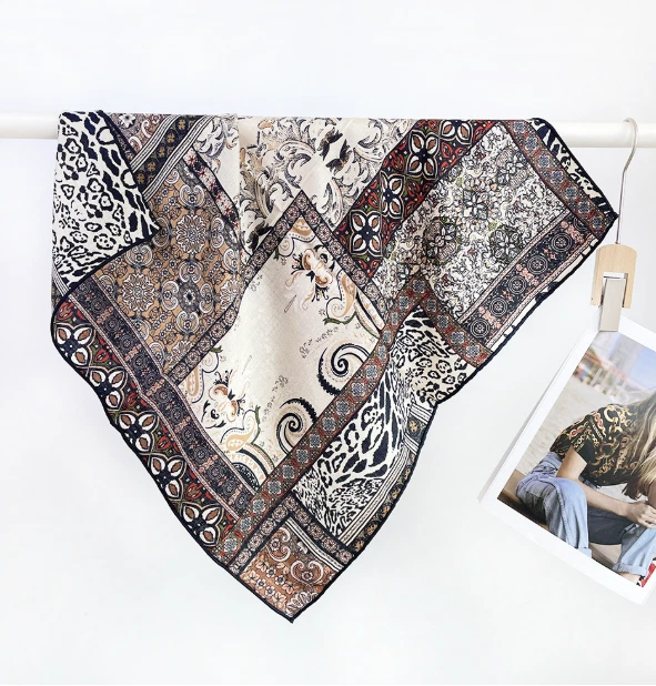 70% Cashmere 30% Silk Neckerchief totem Print Shawl 26'' Scarf Bandanna Wrap