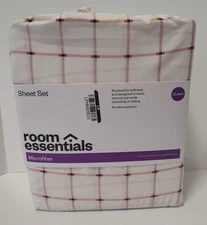 Room Essentials Queen Microfiber Sheet Set Pink Grid Brushed for Softness