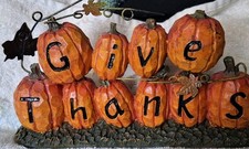 Resin Thanksgiving "Give Thanks" Pumpkins W/leaves,Display Fall Decor