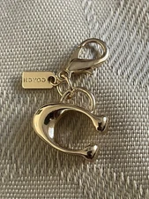 New Gold Toned Signature C Zipper Pull Charm Bag Charm Purse Keychain