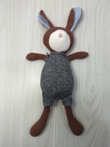 Hazel Village Brown Lucas Rabbit Plush Stuffed Animal Blue  Ears jumper overalls