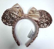 DISNEY PARKS Authentic Rose Gold Sequined Metallic Minnie Mouse Ears Headband