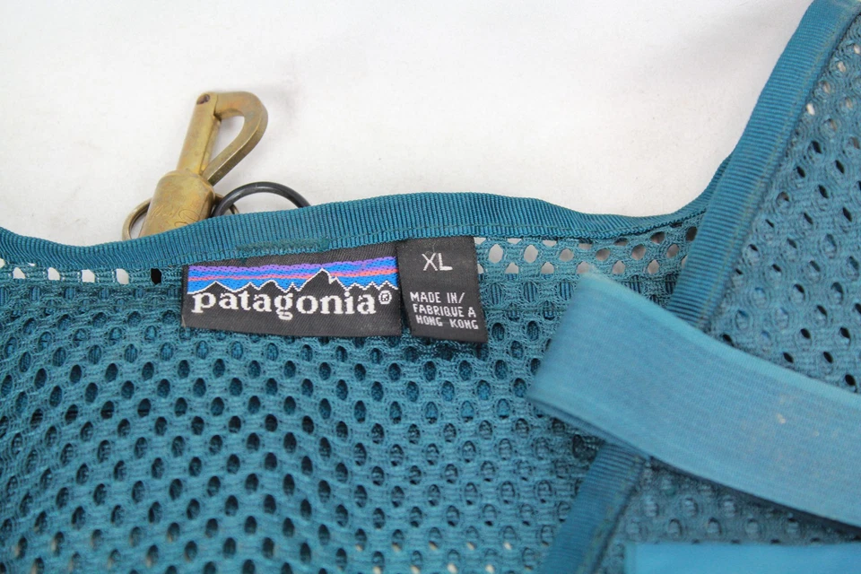 Chaleco de pesca con mosca de malla Patagonia vintage para hombre XL azul verde azulado bolsillo utilitario Foto 4 de 4