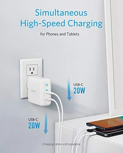 ANKER USB C CHARGER 40W 2-PORT PIQ 3.0 POWERPORT III DUO A2628 - WHITE - Image 3 of 4