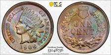 Moneda de 1 centavo cabeza india tonificada 1906 P graduación profesional detalle UNC #61337A