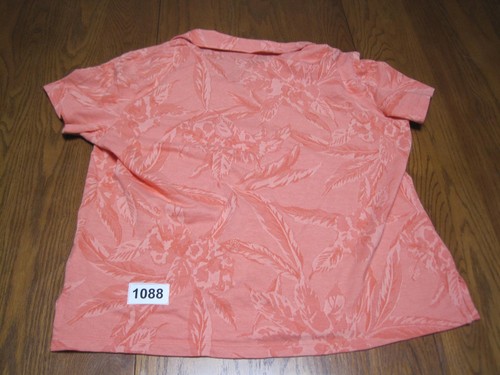Caribbean Joe Womens XL Shirt Top Blouse Salmon Pink Orange Floral - Picture 12 of 13