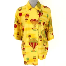 Laurel Escada Top Womens 8 US 36 Silk Blend Yellow Red Blouse Asymmetric Hem Vtg