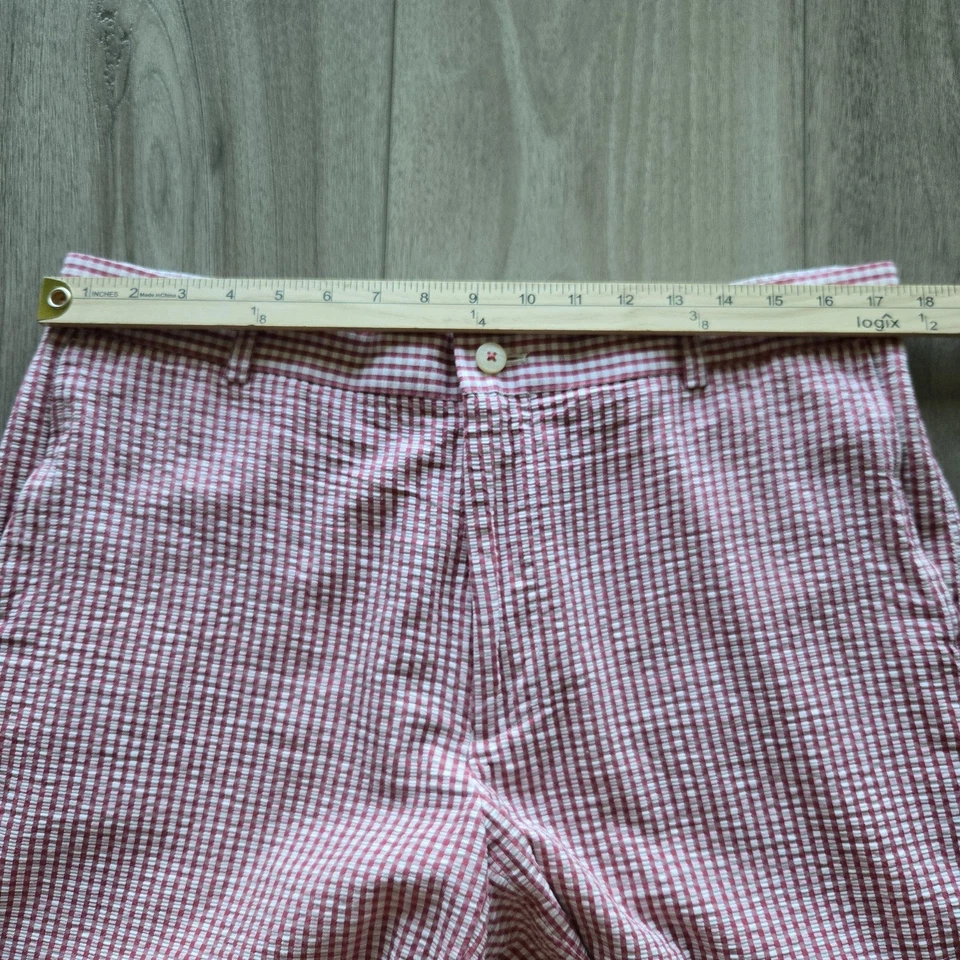 Southern Tide Shorts Mens 36 Red White Seersucker Gingham Cotton Preppy Chino - Image 3 of 4