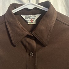 Vintage Sears Fashion Polyester Brown Button Down Shirt Size 16 Retro Mod 1