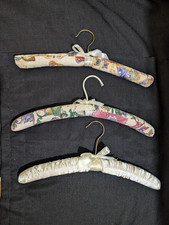 Lot of 3 Vintage Satin  Cloth Padded Coat Hangers Cream /Floral/Butterfly Print
