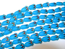 12 beads - Matte Capri Blue with Metallic Czech Glass Tulip Flower Beads 10x7mm