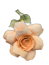 Vintage Capodimonte Porcelain Peach Rose Figurine Flower Naples Italy Hand Made