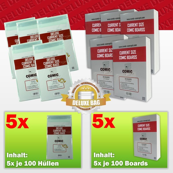 Comic Concept Sparpaket 500X Deluxe Current Size Bags (+Lasche) +Current Boards-image