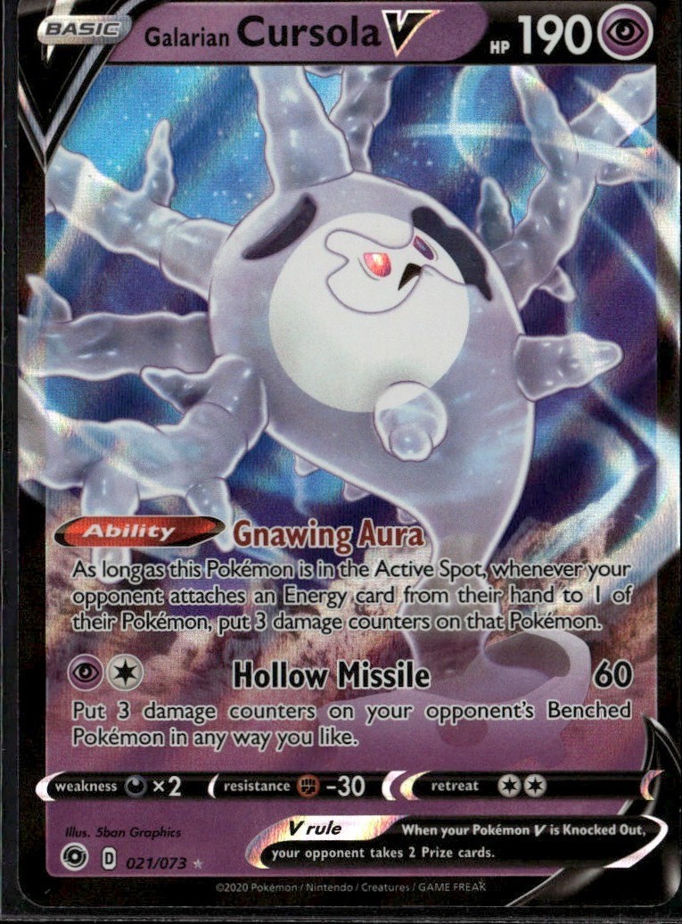 Galarian Cursola V Ultra Rare Champion's Path 21/73 Psychic Holo Pokemon Card
