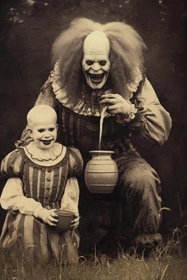 Scary Vintage Creepy Clown PHOTO Freak Strange Weird Halloween Costume 4x6