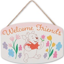 Disney Winnie the Pooh Welcome Friends Floral Hanging Wood Wall Small, Pink