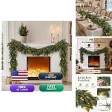 ATTGREAT Pre-Lit 9FT Christmas Garland Real Touch Cedar Cypress Green