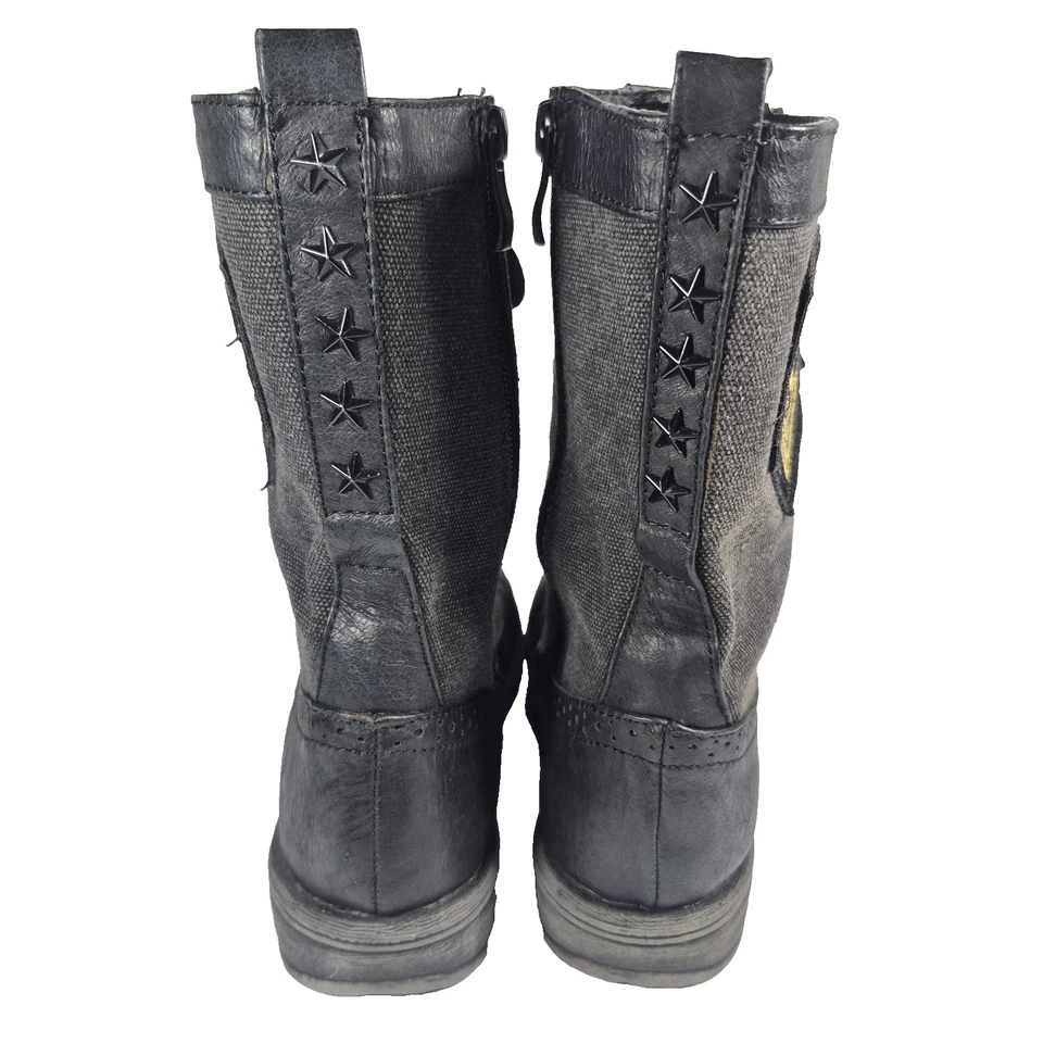 Very Volatile 女式 Combat Grunge 朋克靴黑色皮革帆布花边拉链 7 — 第 2/4 张图片