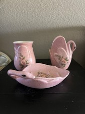 Vintage Pink Speckled Ceramic Swan Bathroom Set – Mid Century
