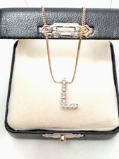 14K White Gold Diamond Letter "L" Initial Pendant w/ 16" 14K yellow gold chain  