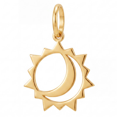 10K Yellow Gold Sun Moon Charm Pendant Celestial Crescent Fine Jewelry Gift