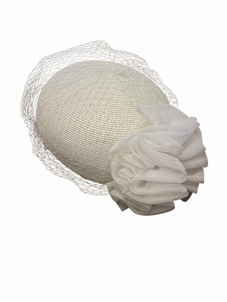 Vintage White Off-white Hat W/ Netting Sequins Classic Pillbox Wedding Chic 60’s Vintage Felt Hat- Gorgeous Netting Sequins Ribbons off White  main image 3